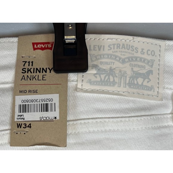 NWT Women's Levi 711, Skinny Ankle Mid Rise, White Jeans, Size W34 - Picture 6 of 10
